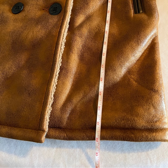 S Cult Of Individuality NEW NWT Brown Faux Leather Sherpa Peacoat Jacket Small - Picture 3 of 13